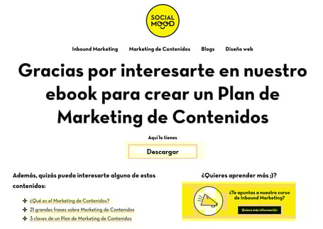 La conversión en marketing digital. Thank You Page Ejemplo.